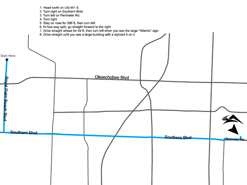 Directions to Atlantic Aviation PBI from Northern Florida