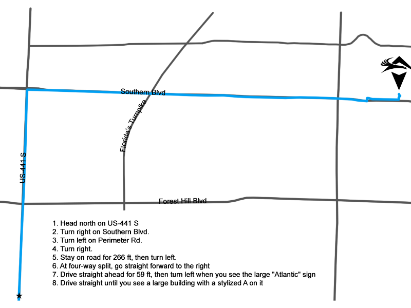 Directions to Atlantic Aviation PBI from Southern Florida